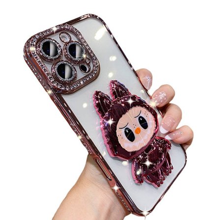 Monster Belagt Spejl Stand Telefon Cover til iPhone 13, Glitter Diamant Linseramme, Skjult Spejldesign, Pink, 2025 Udgave