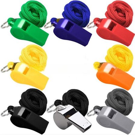 8-delt fargerike plastfløyter med stropper - 120 desibel høye sportsfløyter, egnet for trenere