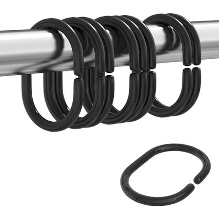 Muoviset suihkuverhon renkaat C-renkaat koukut kylpyhuoneen suihkuikkuna 24 kpl musta