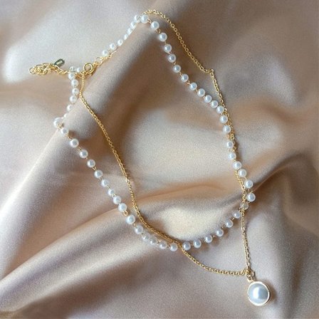 Kpop Pearl Choker Necklace e Double Layer Necklace Pendant