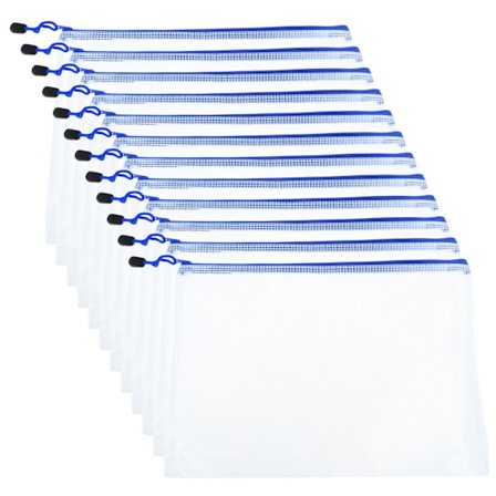 A4 Zip-plånböcker, 12 st Blå Plastplånböcker Mappar, Dokumentmapp Extra Tjocka Zip Lock-påsar Mesh Dragkedjeväska, med Säkra Dragkedjor, för 