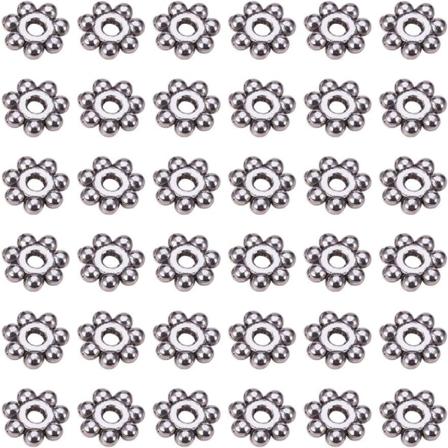 36 stk antikk sølvfarget retro stil jule snøfnugg daisy mellomperler for smykkeproduksjon, ca. 4 mm i diameter, hull: 1,2 mm