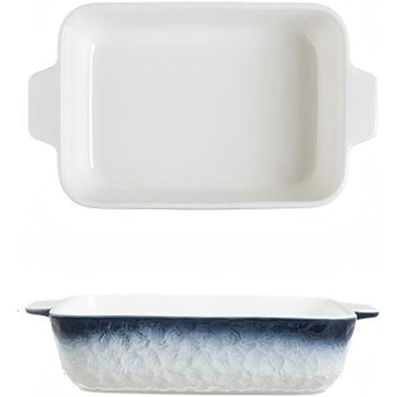 Keramisk Bakplåtsset, Rektangulära och Breda Bakformar, Ugn/Mikro/Diskmaskinssäker (Grå-Blå, 20 cm)