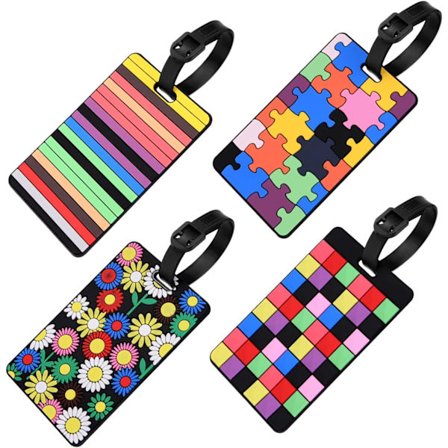 4 stk. geometriske mønstre silikone bagagemærker, bagagemærker kuffert