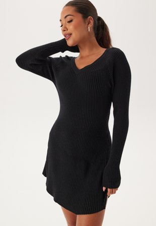 Pieces Pcprista Ls V-neck Knit Dress Black Klær