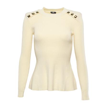 Elisabetta Franchi, embossed-stud ribbed-knit jumper Beige, Dames, Maat:M