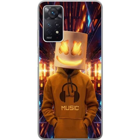 Yhteensopiva Puhelinkuori Xiaomi Xiaomi Redmi Note 11 Pro 5G DJ-hahmo valaisevassa kypärässä ja hupparissa futuristisessa musiikkiympäristössä n