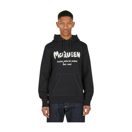 Alexander McQueen, Graffiti Logo Hooded Sweatshirt Zwart, Heren, Maat:S,Katoen,print
