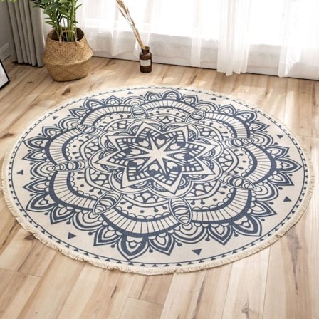 Utomhusmatta mandala rund matta 120cm tvättbar bomullsmatta
