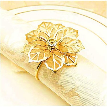 Servietring (blomst guld), 12-pak servietspænder i metal, bruges til borddekoration ved bryllupsbanketter
