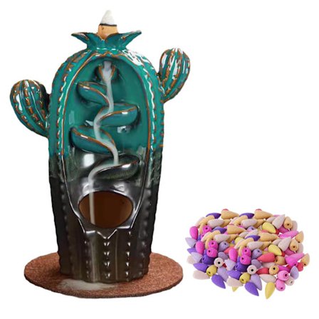 Kaktusformet Røgelsesbrænder Keramisk Antik Dekorativt Vandfald Holder til Meditation Soveværelse