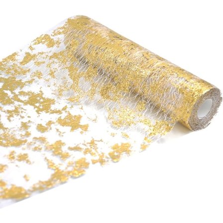 10M Guld Metallic Bordlöpare, 28cm Bredd Guldfolie Bordduk, Present Blommig DIY Inslagningsband