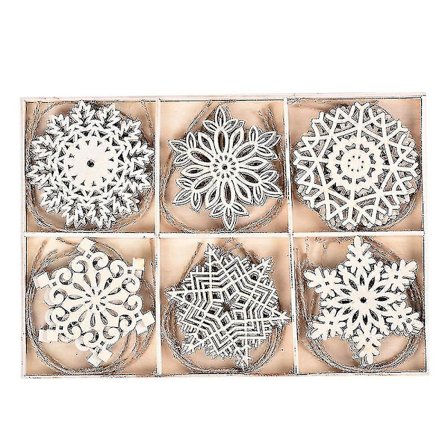 Trefigurer i tre - snøflak - julepynt til juletreet - rustikk pynt - Wood Bd-yuhao