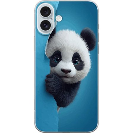 Yhteensopiva Puhelinkuori Apple Apple iPhone 16 Plus Söpö panda, joka kurkistaa paperin läpi pehmeässä 3D-kuvituksessa
