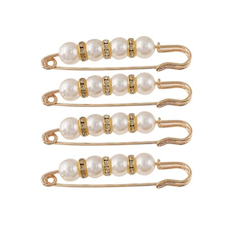 Sweater Shawl Crystal Clip- Pearl Brooch Pins- Fancy Rhinestones Pearls Safety Pin Brooch-for Women Girls Clothing Accessories (4pcs)