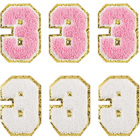 3 tuuman chenille-numerolaastarit - Silitysnumerolaastarit urheilupaidoille (6 kpl - 3)