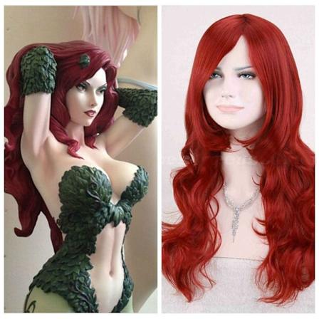 Parukat COS Batman Poison Ivy Punainen Peruukki Kiharainen Pitkä Cosplay Päivittäinen Hiukset Lämmönkestävä Synteettinen Kuitu Peruukki