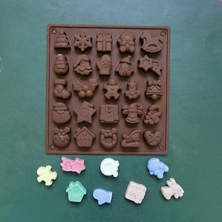 Julechokoladeform, 25 hulrums silikoneform med juleformer til bagning af kage og slik