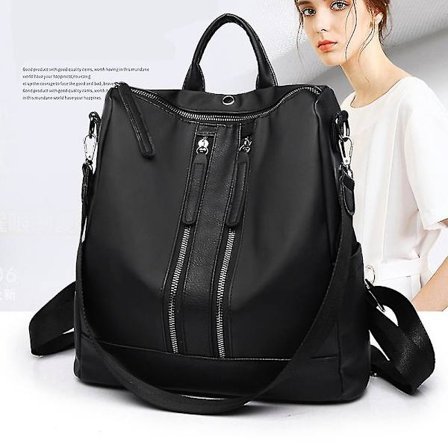 Pu Läder Retro Dam En Axel Klassisk Fritid Resa Dam Ryggsäck(Svart)