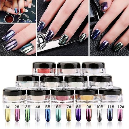 2g/boks Magisk Speil Krom Effekt Neglekunst Pulver 12 Farger