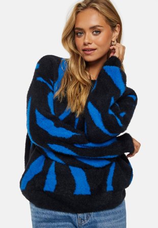 VILA Juli Jaquard L/S Knit Top Black/ Lapis Blue Klær