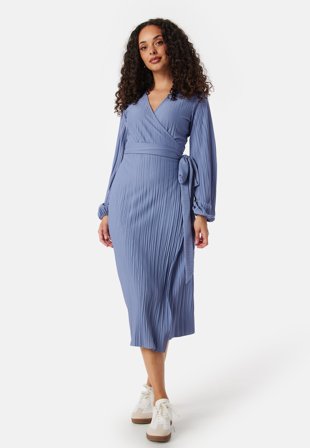 BUBBLEROOM - Pleated Wrap Midi Dress - XS