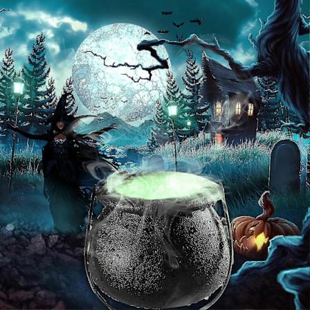 Uusi Halloween-noitakattilan savukoneen sumukoneen vesi-suihkul hteen sumutin v ri vaihtavan sumukoneen juhlatarvike Halloween-koriste (FMY) Material 