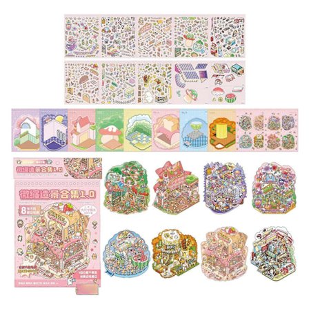 Miniatyrlandskap Klistermärke Dekorativt Landskap PET Klistermärke Kompatibel med Journalföring Anteckningsbok Fotoalbum Scrapbooking Tillbehör 