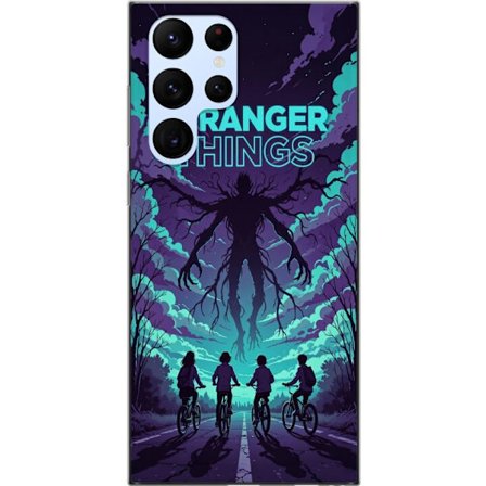 Kompatibelt Mobildeksel til Samsung Samsung Galaxy S22 Ultra 5G Stranger Things-inspirert fantasyillustrasjon med mørkt monster, syklende barn og dra