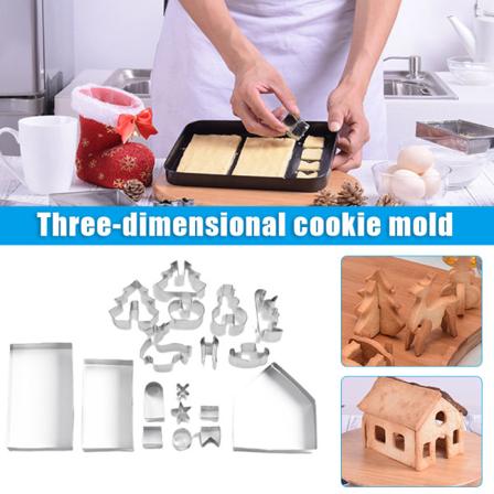 Jul pepparkakshus set i rostfritt stål gör-det-själv-kexschabloner Praktiska köksbakningsverktyg 18-piece Set