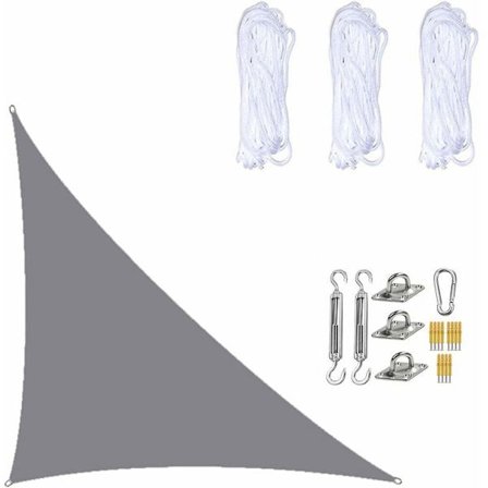 Vandtæt solsejl 3×4×5 meter, retvinklet trekant, solbeskyttelsesnet med monteringskit til have, terrasse og planter, grå