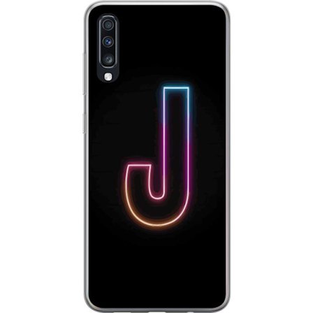 Kompatibelt Mobilskal till Samsung Samsung Galaxy A70 Minimalistisk neonbokstav J i färgskiftande ljus mot svart bakgrund