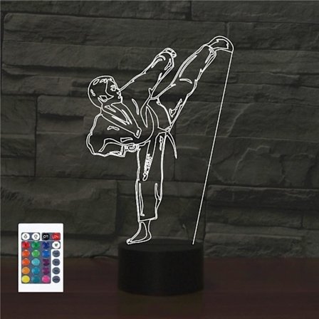 3D Karate Fjernkontroll 16 Farger Nattelysbilder Illusions Akryl LED Bord Nattbord Lampe Barn Soverom Skrivebord Dekor Bursdagsgaver Leke for Barn