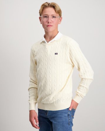 Lexington Brayden Cotton Cable Sweater Kremfarget Genser Gutt - Kids Brand Store