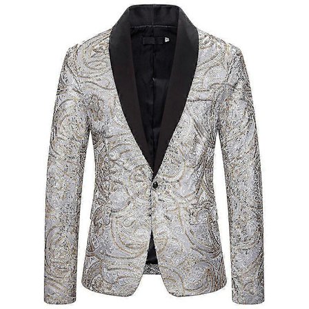 Miesten kultainen kiiltävä paljettibleiseri kukka-pukutakki tyylikäs smokki