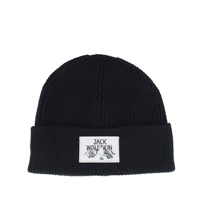 Jack Wolfskin - Zwart cuff Beanie - Badge Beanie Black Cuff @ Hatstore