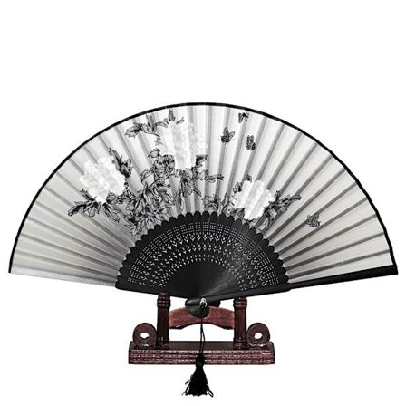 Vifte - Oriental Winds [M23] - Grå med hvite blomster