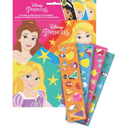 Disney Princess klistermärkesalbum med 50 klistermärken
