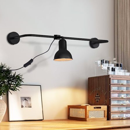 NETTLIFE Svart Vägglampa för Inomhusbruk E27 Vintage Metall Hallampa Indirekt Vridbar Design Trapphuslampa med