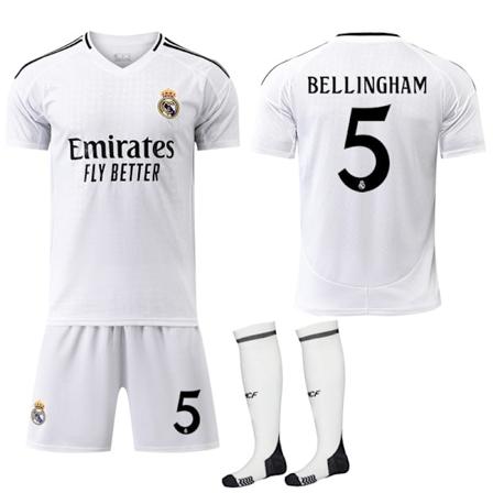 2024-2025 Real Madrid Hjemme Barn & Voksen Fotballdrakt med Sokker Nr. 5 Bellingham 24