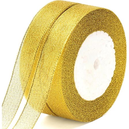 Organzabånd, 20 mm glitter dekorativt julebånd, bånd for gaveinnpakning 22M glitter metallisk bånd for juleinnpakning av gaver Gull