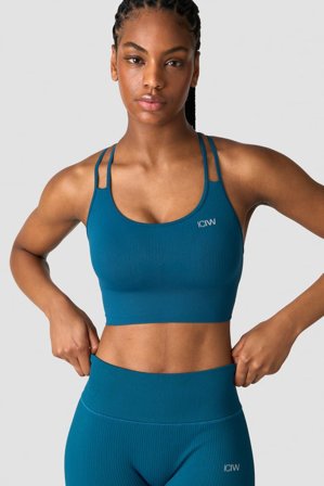 ICANIWILL - Ribbed Define Seamless Sports Bra Teal Blue - Dame - ICIW