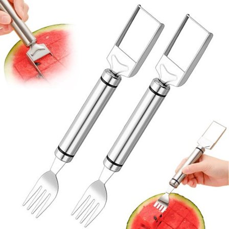 To-delt vandmelonskærer - 2-i-1 frugtskærer i rustfrit stål - Sølv, to-delt