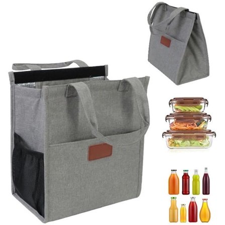 ING pikniklaukku, eristetty ulkopikniklaukku, eristetty lounaslaukku, paksunnettu alumiinifoliokantolaukku, erittäin paksu lounaslaukku, harmaa, 28×25