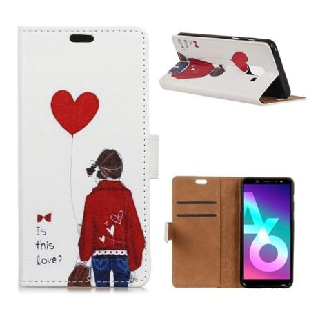 Samsung Galaxy A6 Kuviollinen Seisova Nahka Lompakko Kuori - Tyttö Ja Ilmapallo Multicolor