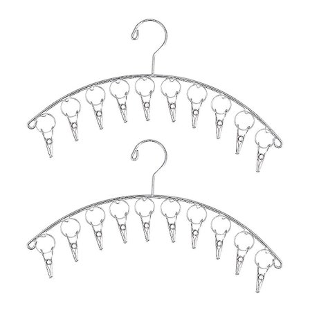 2-pak Vasketøjsstativ i rustfrit stål med 10 klemmer til tørring af sokker, håndklæder, bleer og undertøj