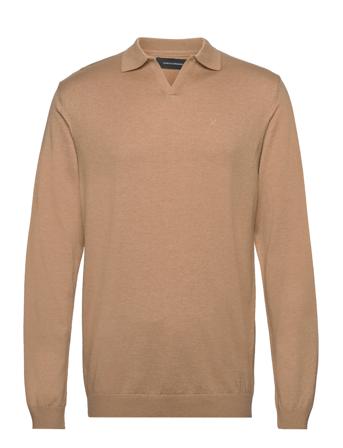 Niel Xo Polo Ls Tops Knitwear Long Sleeve Knitted Polos Beige Clean Cut Copenhagen
