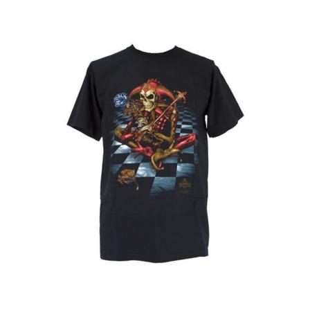Svart T-shirt Med Tryck Av Ett Skelett I Narr Dräkt M
