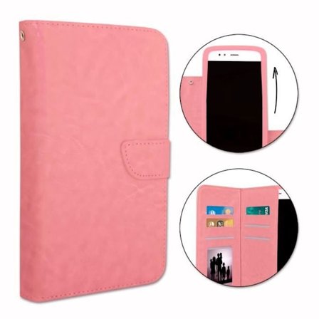 Fodral etui folio - PH26 - Alcatel Pop 4 XL - Ekoskinn rosa - Magnetisk lock - Universell