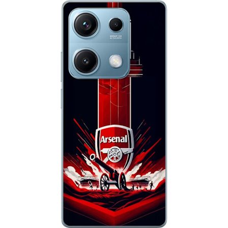 Kompatibel Mobilcover til Xiaomi Redmi Note 14S Arsenal-emblem med kanon og stadionmotiv i kraftfuld rød og hvid sportsdesign